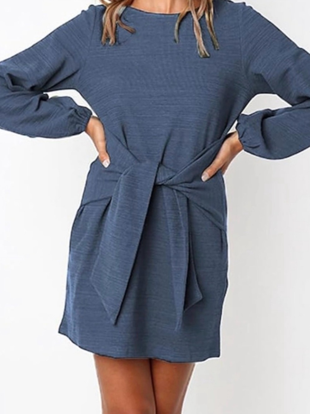 Teal Long Sleeve Bodycon Tie Waist Sweater Dress